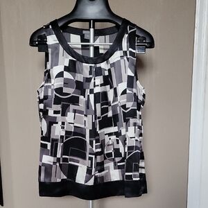 Ann Taylor Black and Gray Geometric Tank Top